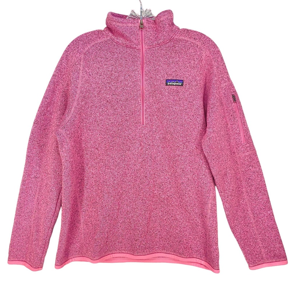 Patagonia Jacket Women Large Bright Pink Better Sweater 1/4 Zip Pocket Hike Camp